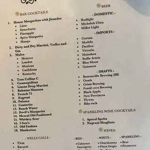 Drink menu