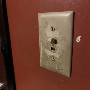 Disgusting light switch. I guess I won't be conserving energy today. In bathroom.