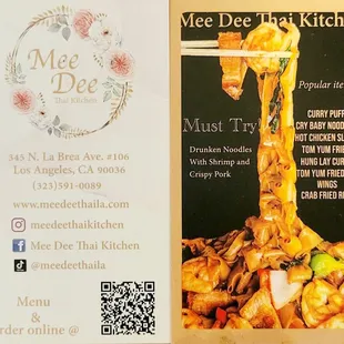 Business Card (05/16/24). @MeeDeeThaiKitchen #Fairfax #ThaiFood