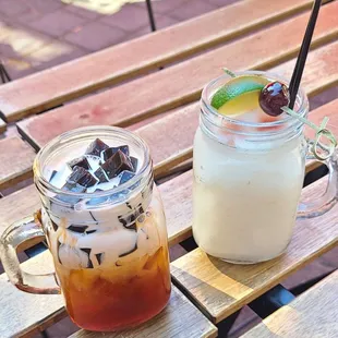 Thai Iced Tea with herbal jelly + lychee crush