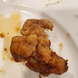 A piece of the General Tso's chicken
