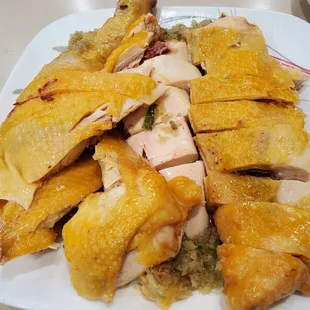 a plate of chicken and rice