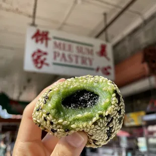 Green tea sesame ball with black sesame filling