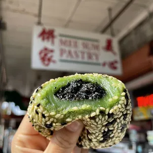 Green tea sesame ball with black sesame filling