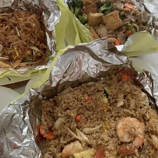 Pineapple Fried Rice with Shrimp, Pad See Ew, Pad Thai