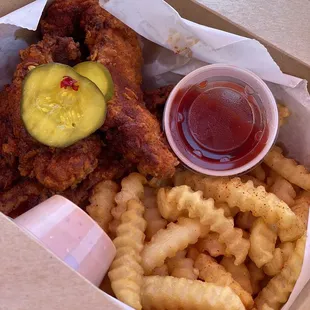Meech&apos;s Hot Chicken Tenders w/ fries!