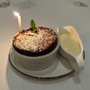 Molten chocolate soufflé is rich and delightful.