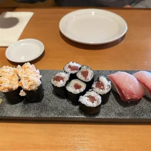 Tuna Roll, Creamy Scallop, Hamachi Kama