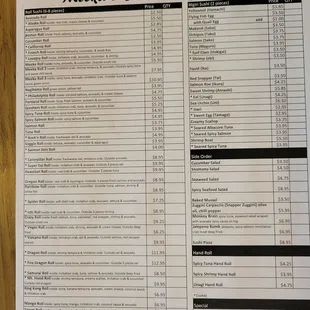 Most recent menu April 2021