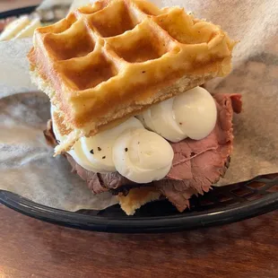 Roast beef with waffles