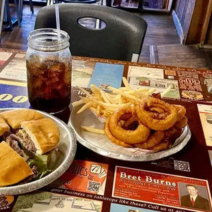 Meers Cheeseburger, Freedom Fries, and Onion Rings