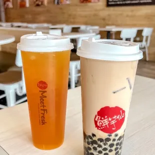 Boba milk tea and mango passion fruit tea