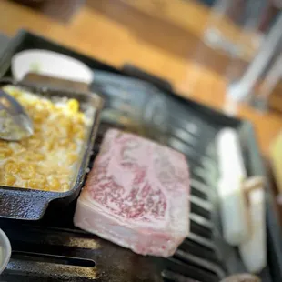 Wagyu ribeye &amp; cheesy corn