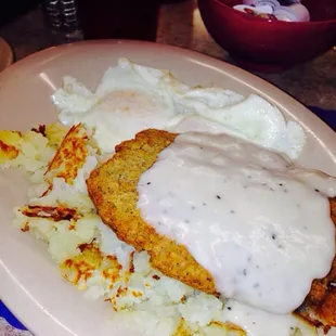 Country fried steak n eggs. Cooked perfectly. :))