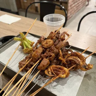 Misc skewers  - squid , intestine, lamb , gizzard