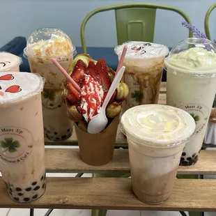 Drinks and egg puff waffle