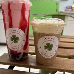 Salted Cheese Foam Coffee &amp; Strawberry Shake with boba