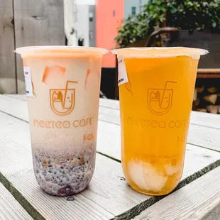 Cold Purple Rice Green Milk Tea and Power Lychee Tea