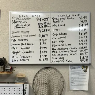 The prices for all your bait needs!