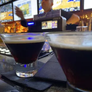 Two espresso martinis but I should have asked for cream! I love how he gave us the extra in a separate glass too