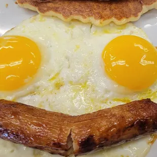 Happy eggs and sausage at Mega Burger YucaipaCalifornia!