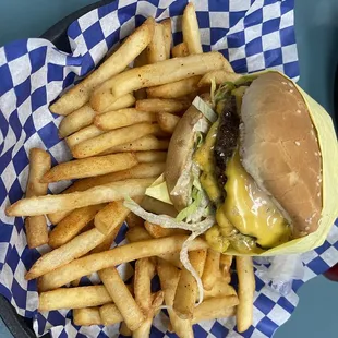 Double cheese burger and fries