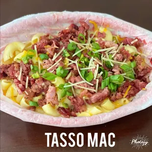 a pasta dish with meat and cheese