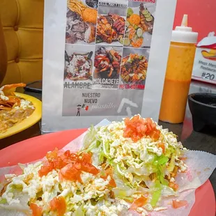 Pollo and Barbacoa Tostadas