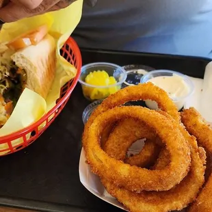 Vegetarian and onion rings.