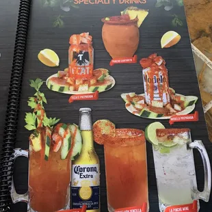 a menu for a special drink