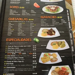 a menu for a mexican restaurant