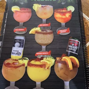a menu for margaritas