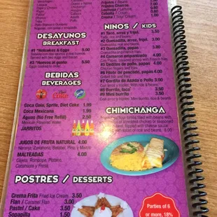 Kids menu
