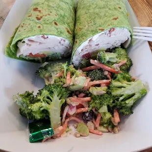 &quot;California Wrap&quot; and Broccoli Salad side with a mint candy.