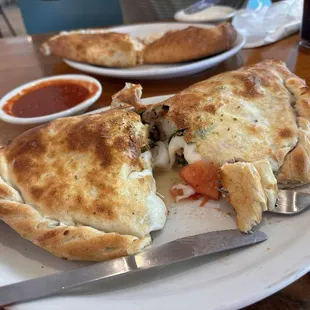 Veggie calzone with added sausage