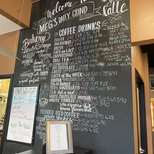 the menu on the wall