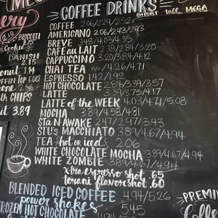 a menu on a blackboard