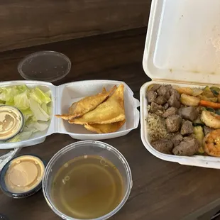 Steak and shrimp and crab Rangoon