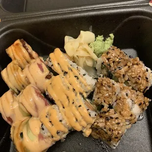 Kamikaze roll, Spicy salmon roll, Eel roll (all tasted pretty much the same)
