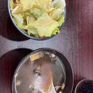 Salad and mushroom soup