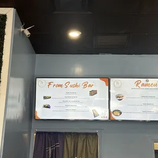 Sushi and ramen menu