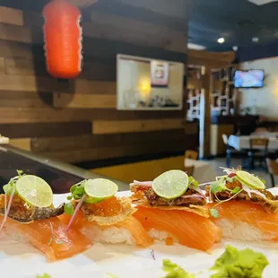 a plate of sushi on a table