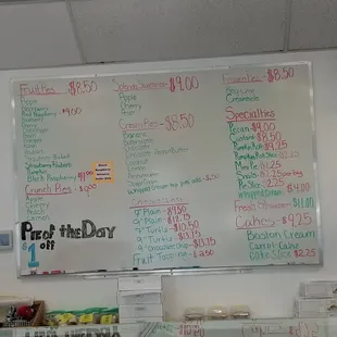 a menu on a whiteboard