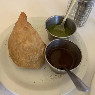 one of two vegi samosas