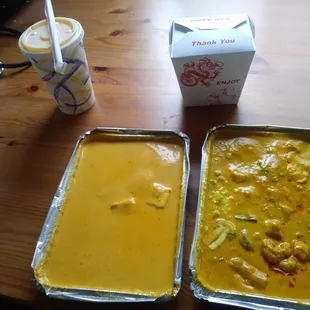 Mango lassi, rice, shahi paneer, and navrattan korma