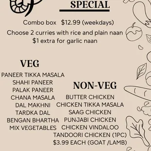 Lunch combo box selection menu