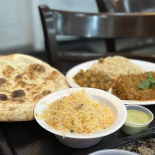 Tandoori Naan + Sweet rice + Chicken Curry + Chickpeas