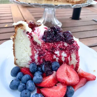 a slice of cheesecake with berries