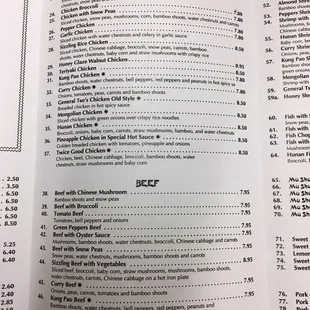 the menu of a restaurant