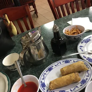 Spring rolls and some jasmine tea